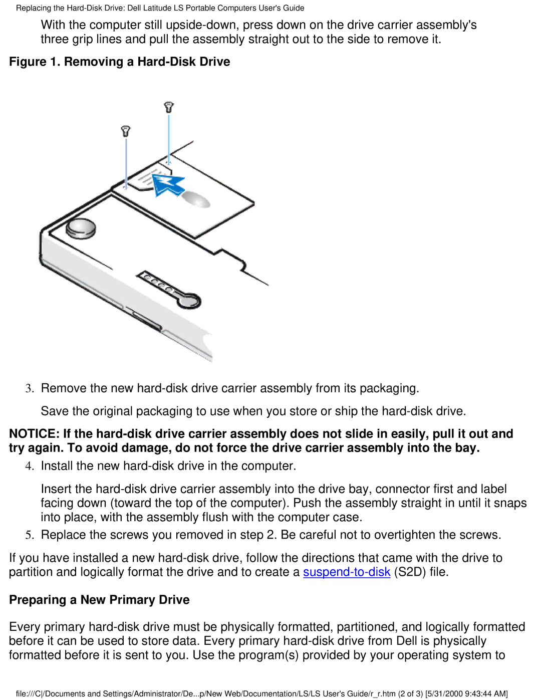 Dell PP01S technical specifications Removing a Hard-Disk Drive, Preparing a New Primary Drive 