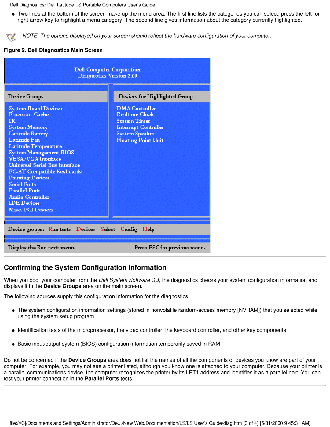 Dell PP01S technical specifications Confirming the System Configuration Information 