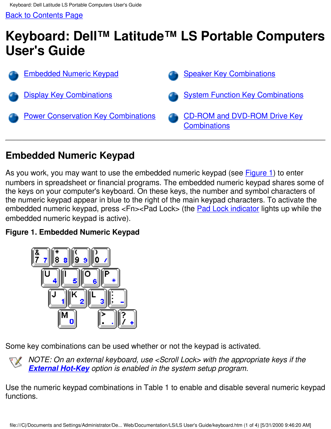 Dell PP01S technical specifications Embedded Numeric Keypad 