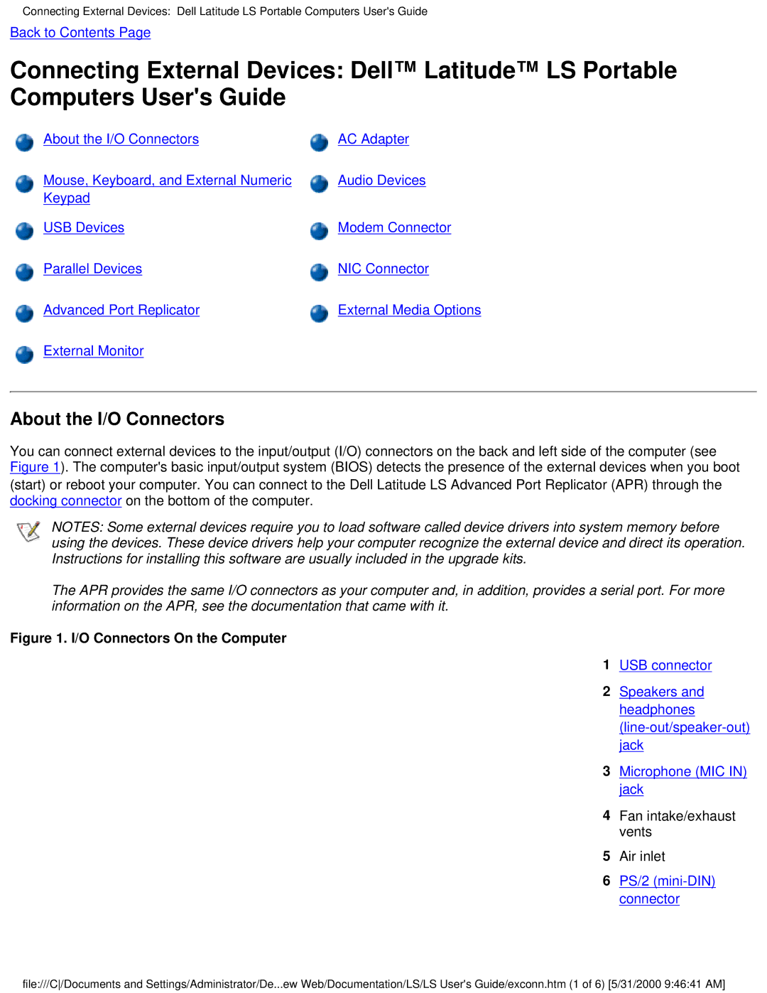 Dell PP01S technical specifications About the I/O Connectors, PS/2 mini-DIN connector 