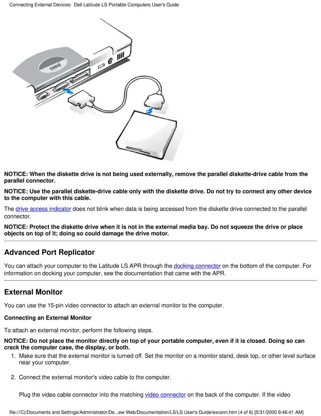 Dell PP01S technical specifications Advanced Port Replicator, External Monitor 