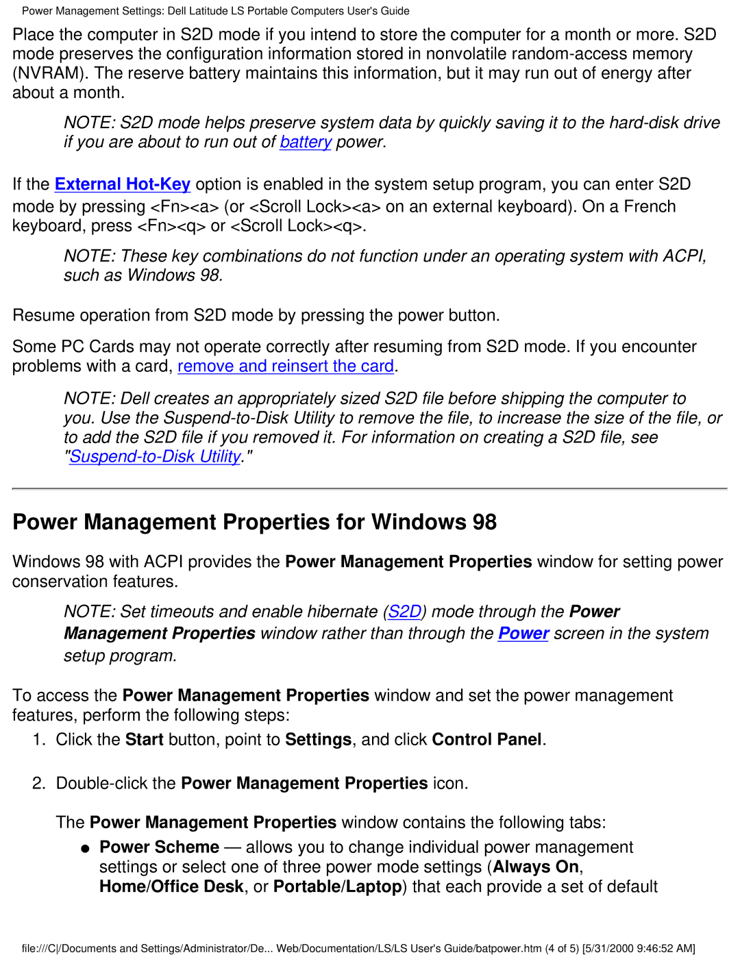 Dell PP01S Power Management Properties for Windows, Double-click the Power Management Properties icon 