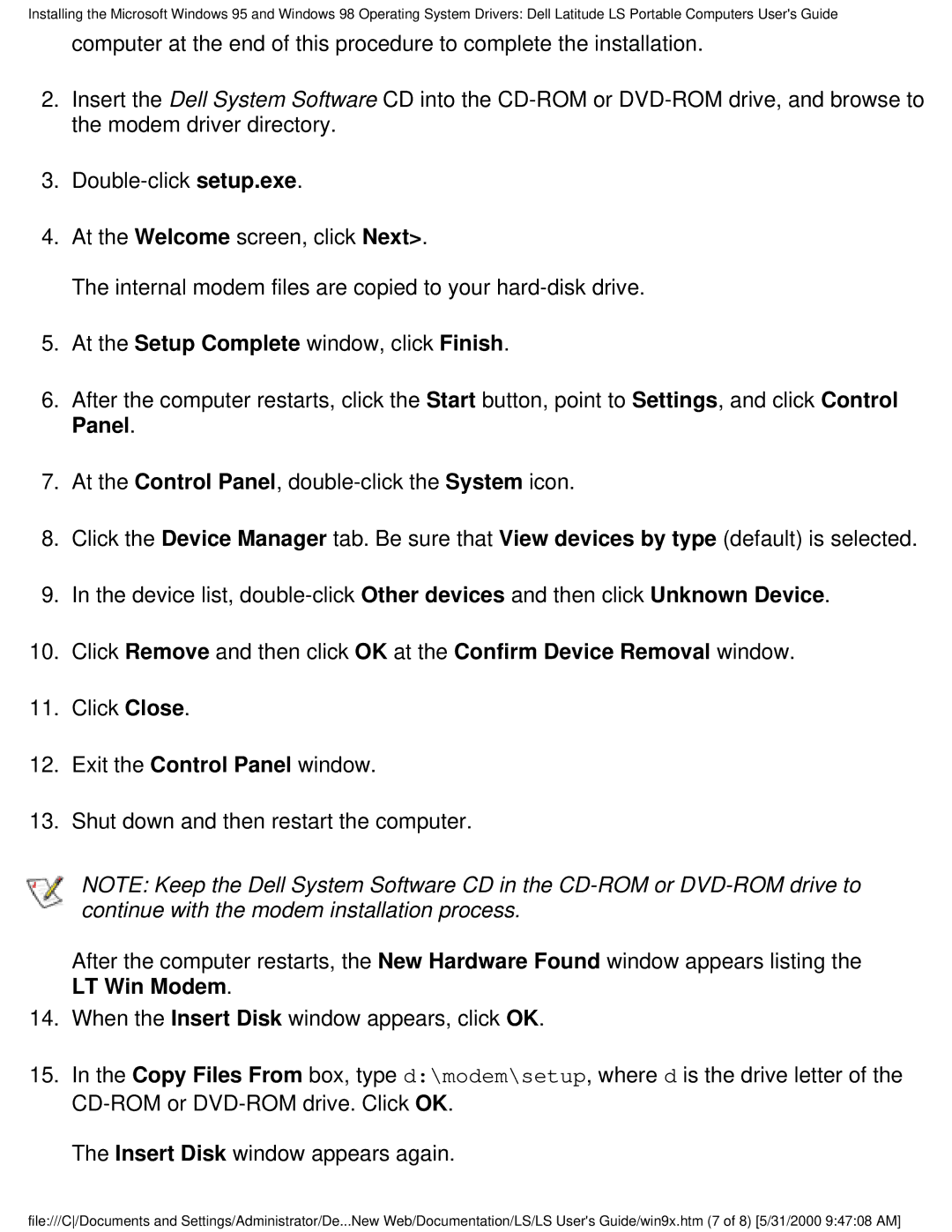 Dell PP01S technical specifications 