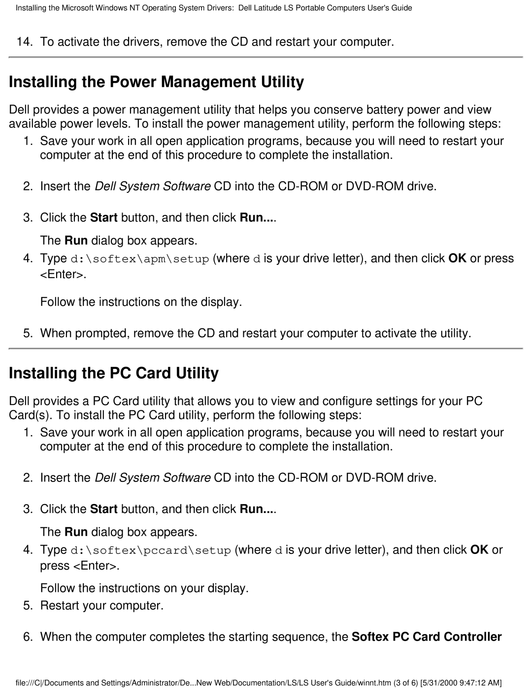 Dell PP01S technical specifications Installing the Power Management Utility, Installing the PC Card Utility 