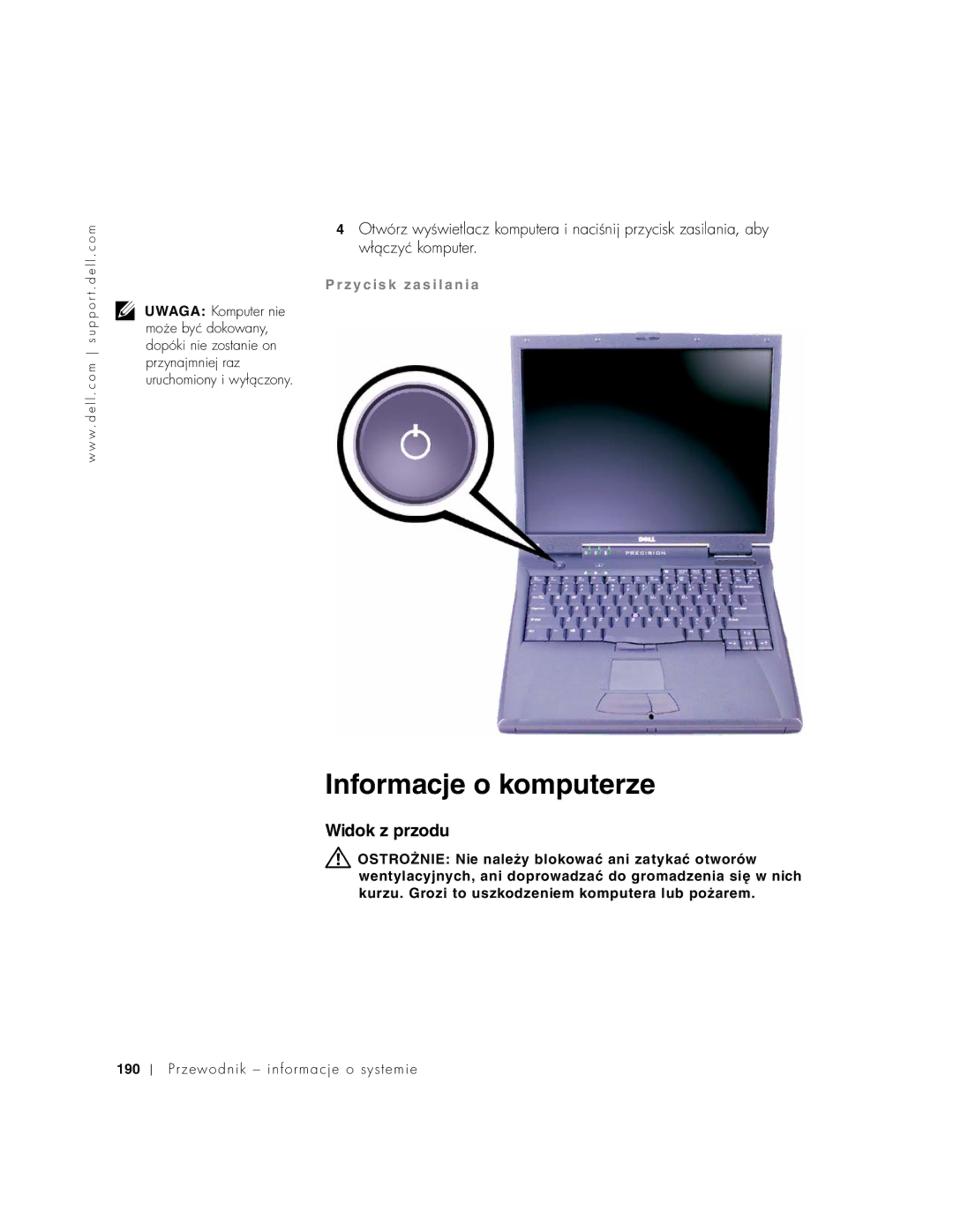 Dell PP01X manual Informacje o komputerze, Widok z przodu 