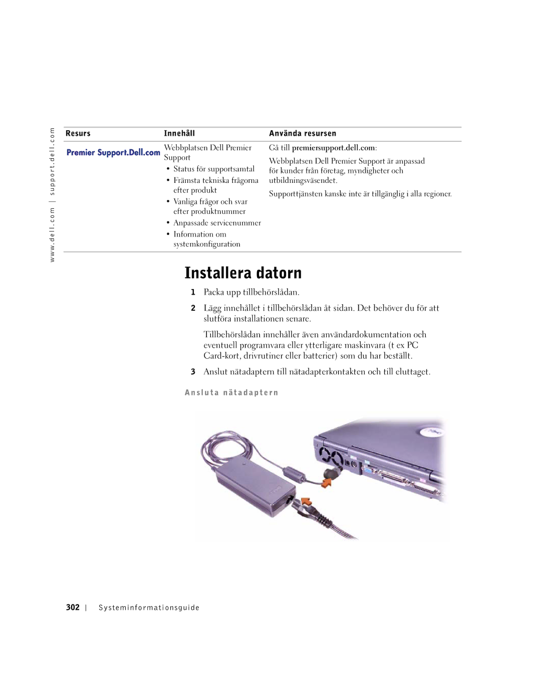 Dell PP01X manual Installera datorn, Gå till premiersupport.dell.com, Systeminformationsguide 