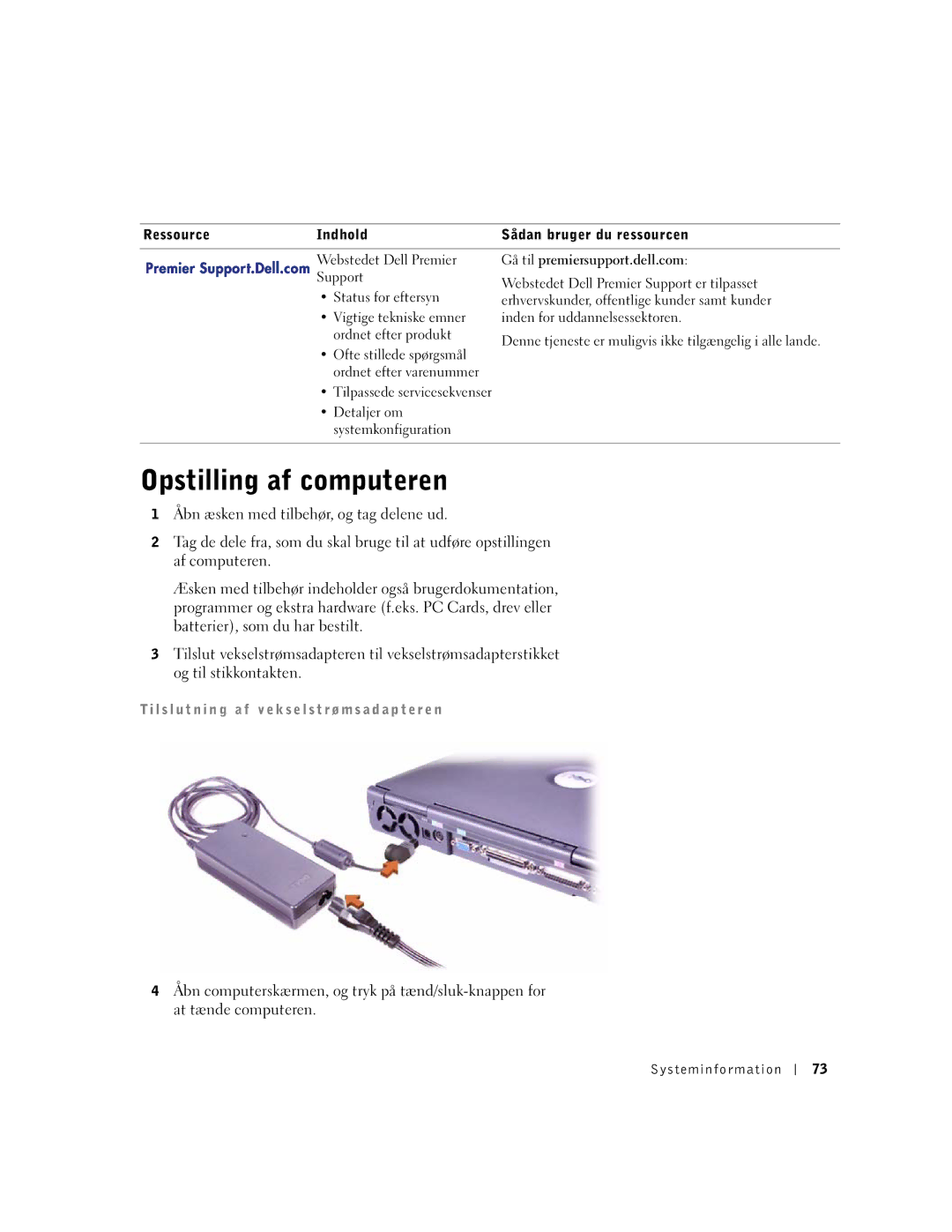 Dell PP01X manual Opstilling af computeren 