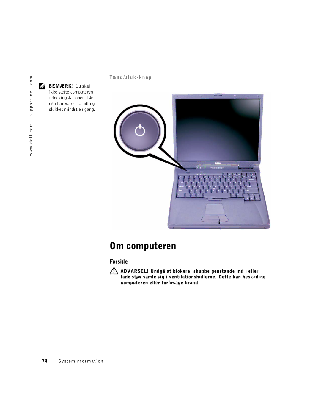 Dell PP01X manual Om computeren, Forside 