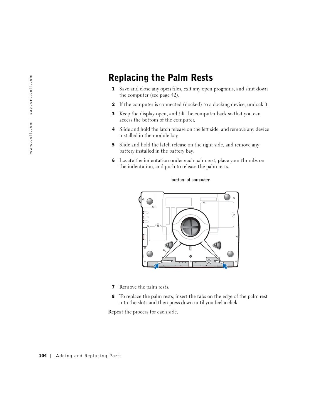 Dell PP01X owner manual Replacing the Palm Rests, Adding and Replacing Parts 