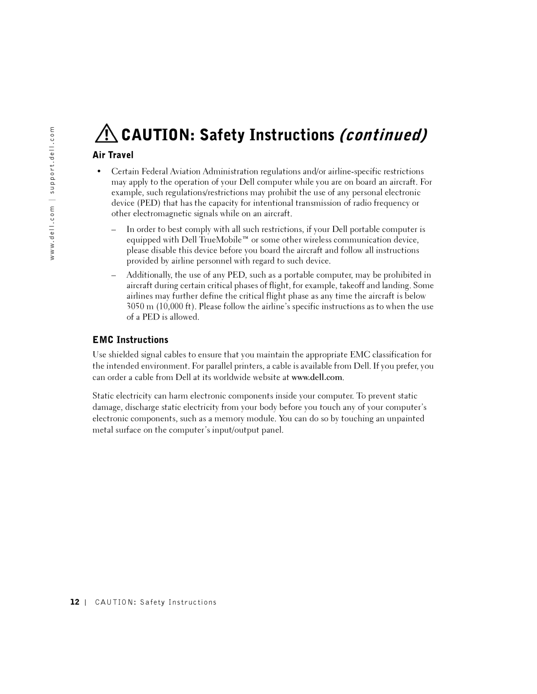 Dell PP01X owner manual Air Travel, EMC Instructions 