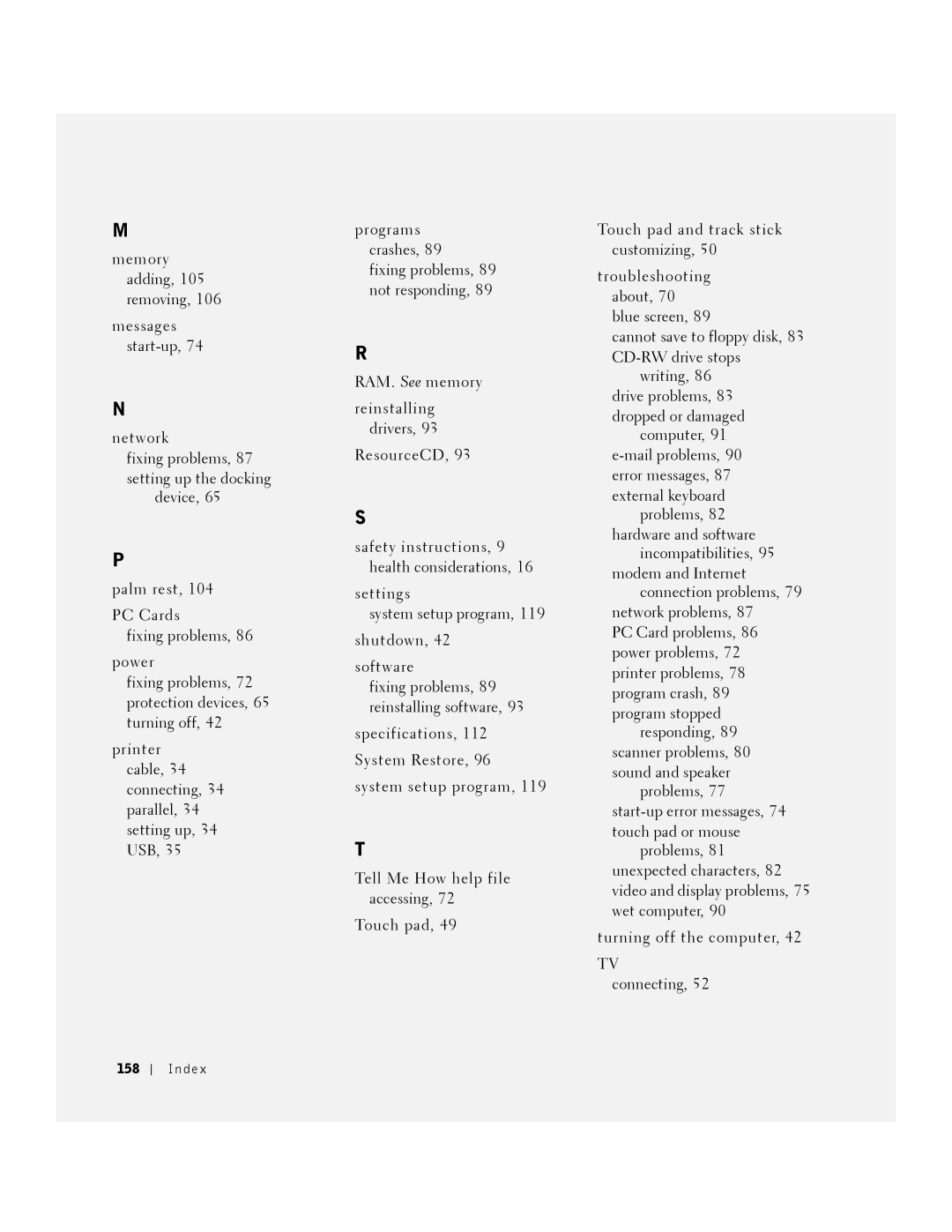 Dell PP01X owner manual Index 