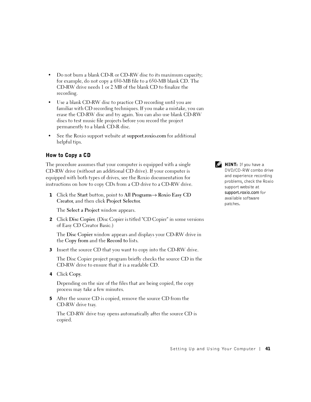 Dell PP01X owner manual How to Copy a CD 