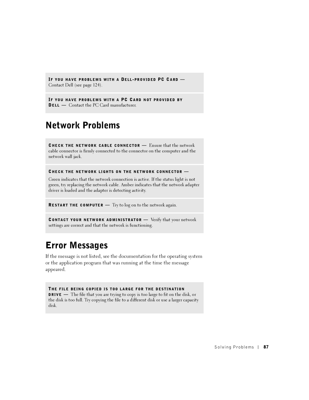 Dell PP01X owner manual Network Problems, Error Messages 