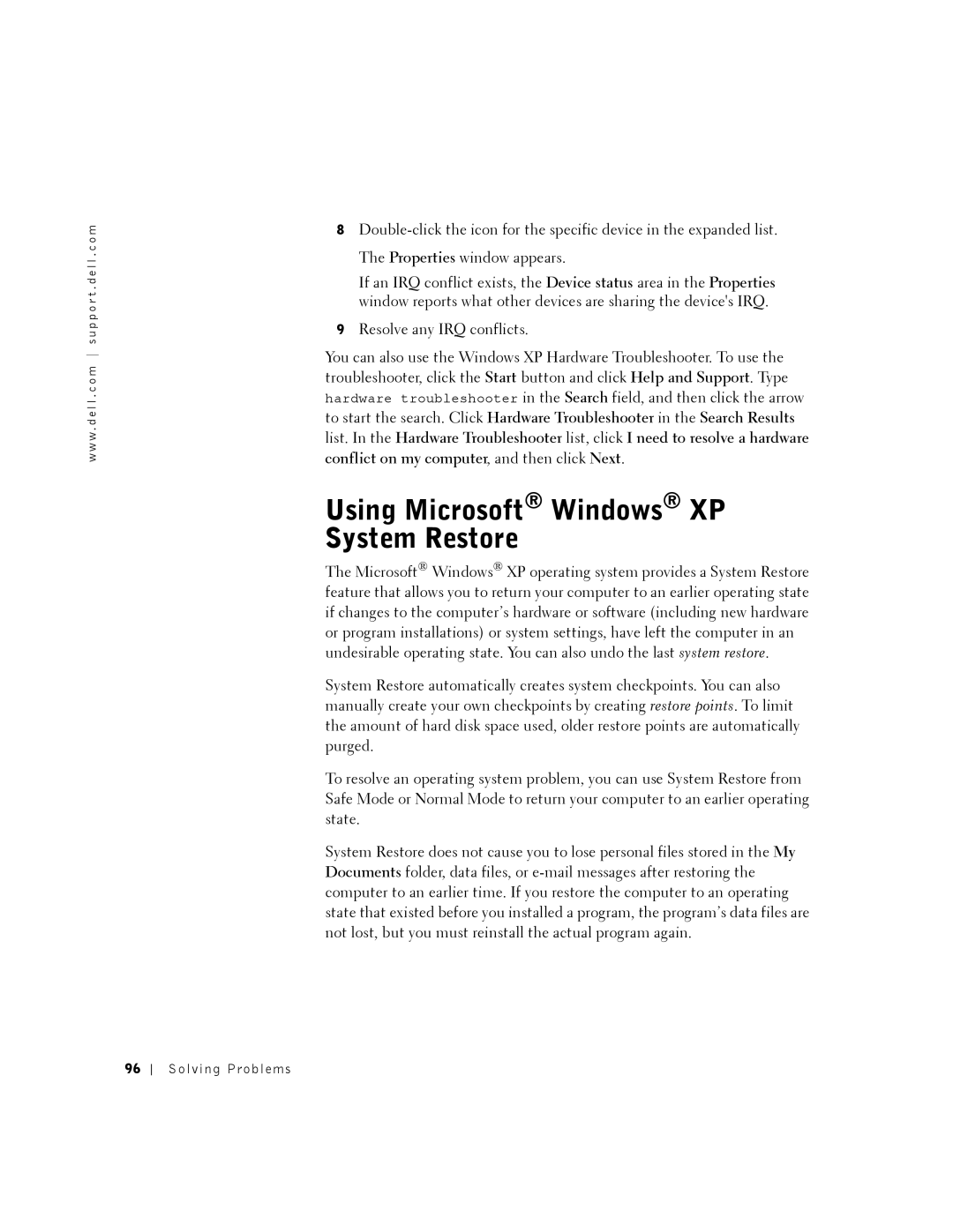 Dell PP01X owner manual Using Microsoft Windows XP System Restore 