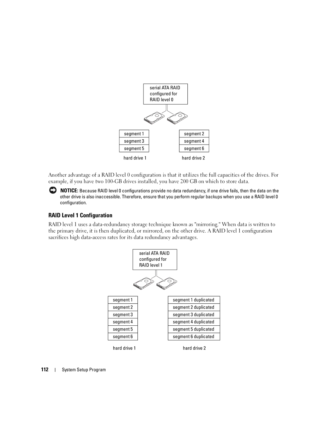 Dell PP03X, M2010 owner manual RAID Level 1 Configuration, 112, Segment Hard drive 