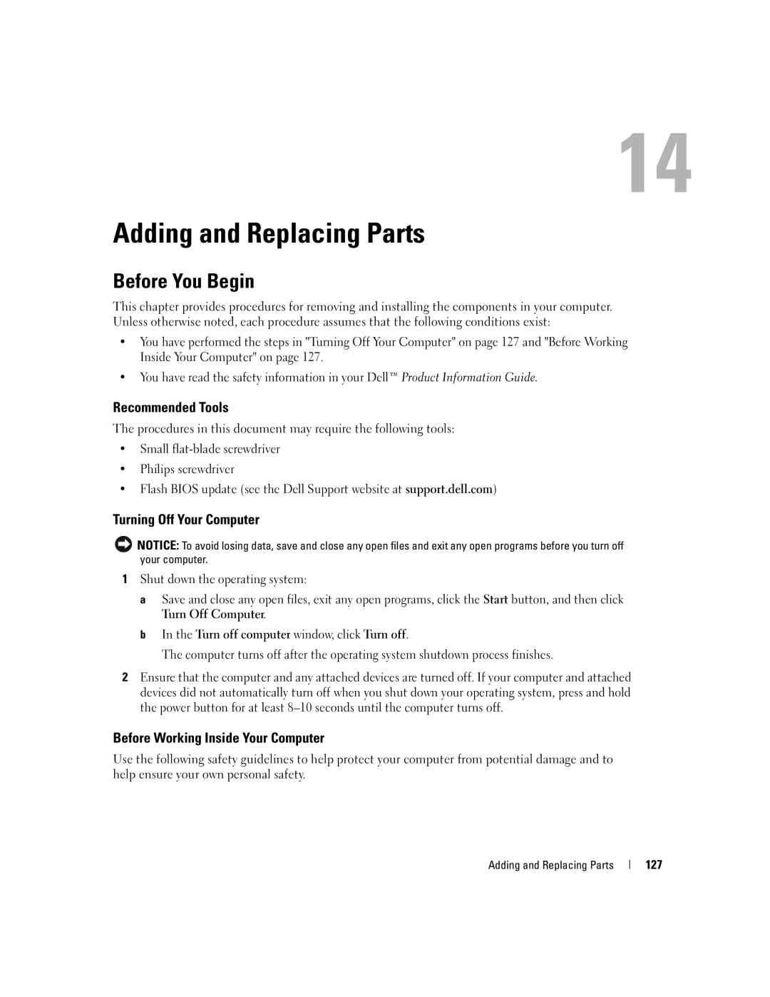 Dell M2010, PP03X owner manual Adding and Replacing Parts, Before You Begin, Recommended Tools, Turning Off Your Computer 