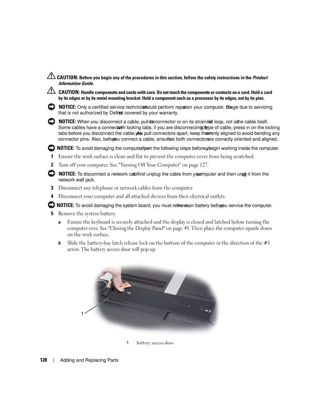 Dell PP03X, M2010 owner manual 128, Battery access door 