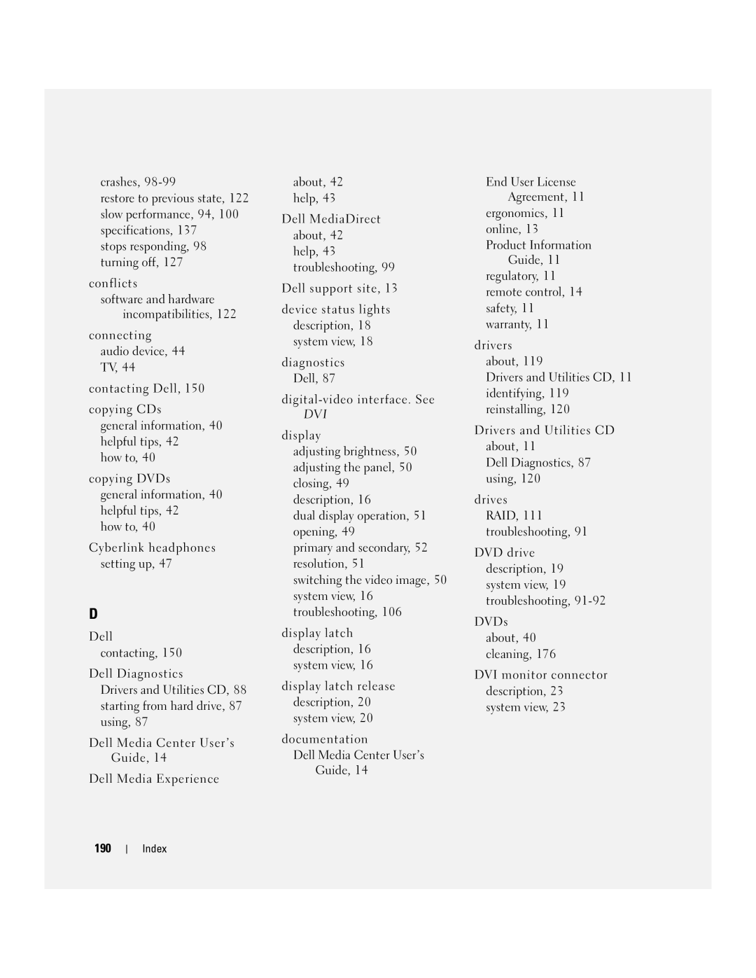 Dell PP03X, M2010 owner manual Dvi, 190 