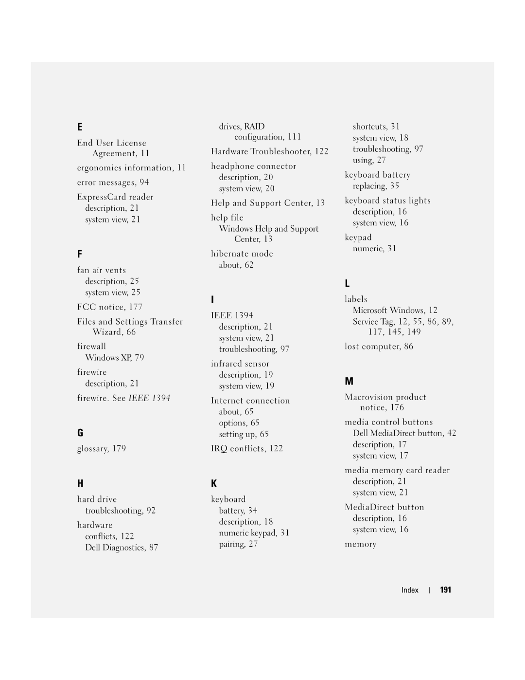 Dell M2010, PP03X owner manual 191 