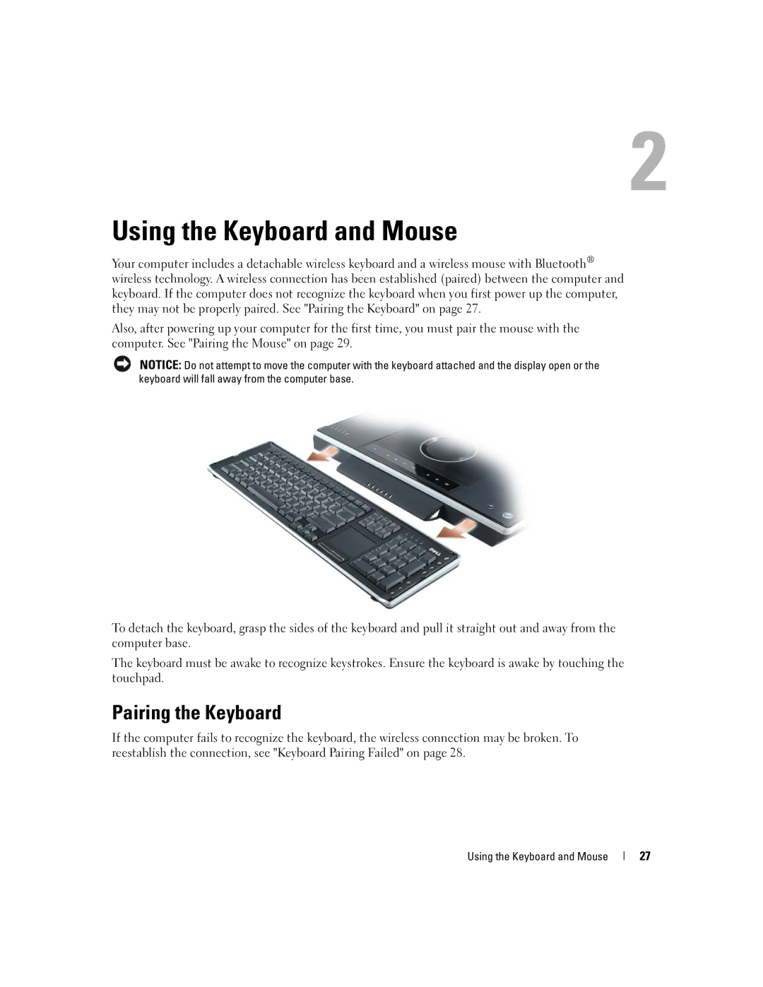 Dell M2010, PP03X owner manual Using the Keyboard and Mouse, Pairing the Keyboard 