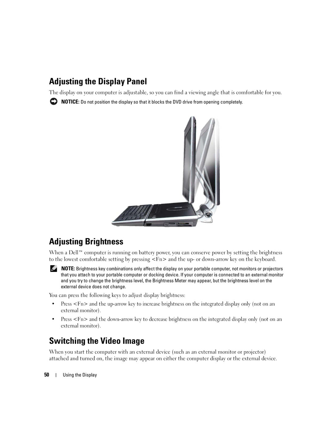 Dell PP03X, M2010 owner manual Adjusting the Display Panel, Adjusting Brightness, Switching the Video Image 