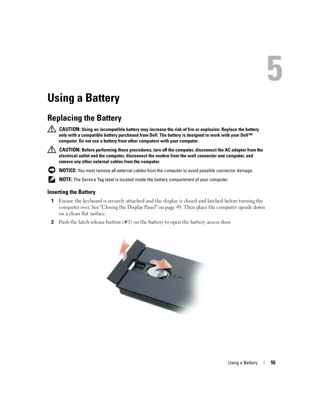 Dell M2010, PP03X owner manual Using a Battery, Replacing the Battery, Inserting the Battery 