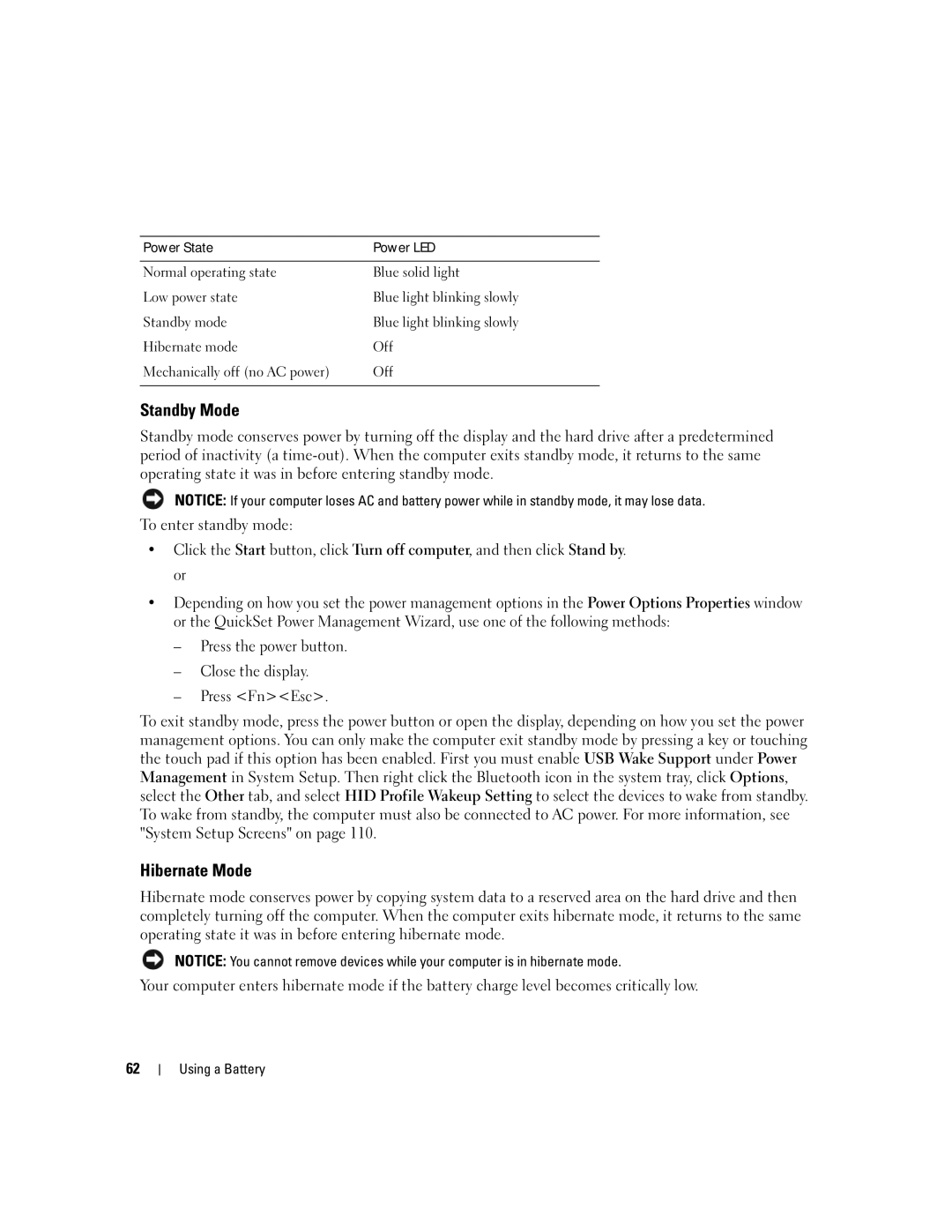 Dell PP03X, M2010 owner manual Standby Mode, Hibernate Mode 