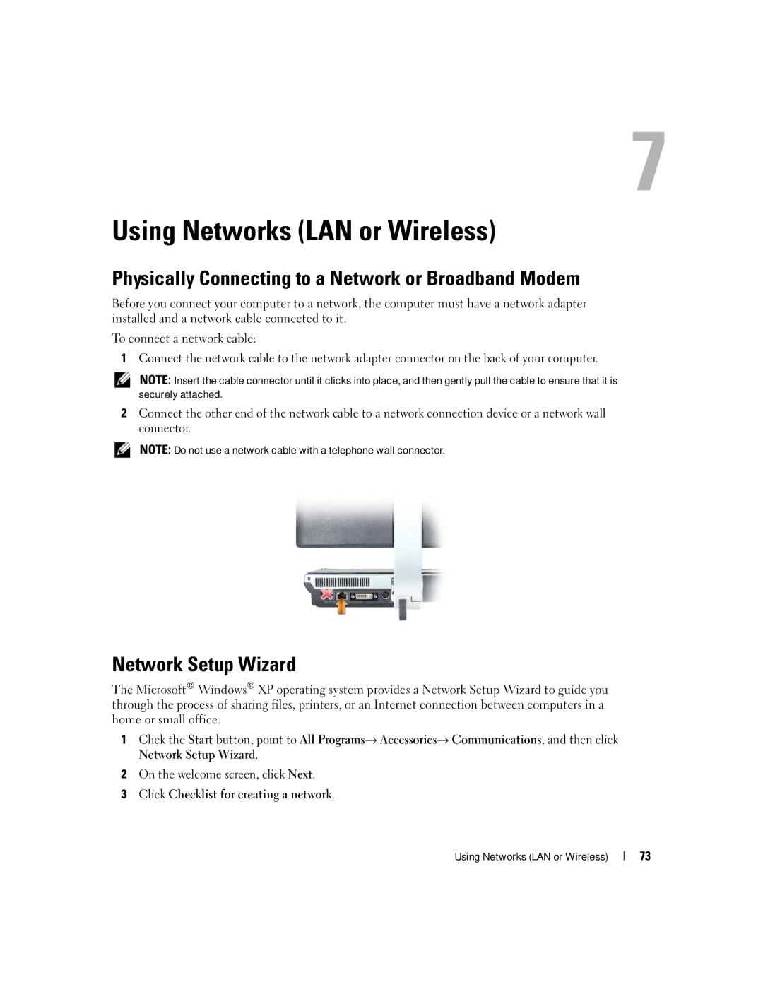 Dell M2010 Using Networks LAN or Wireless, Physically Connecting to a Network or Broadband Modem, Network Setup Wizard 