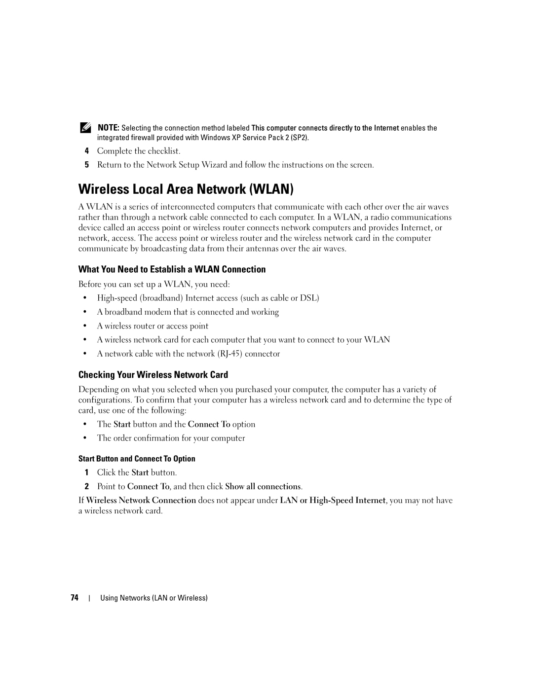 Dell PP03X, M2010 owner manual Wireless Local Area Network Wlan, What You Need to Establish a Wlan Connection 