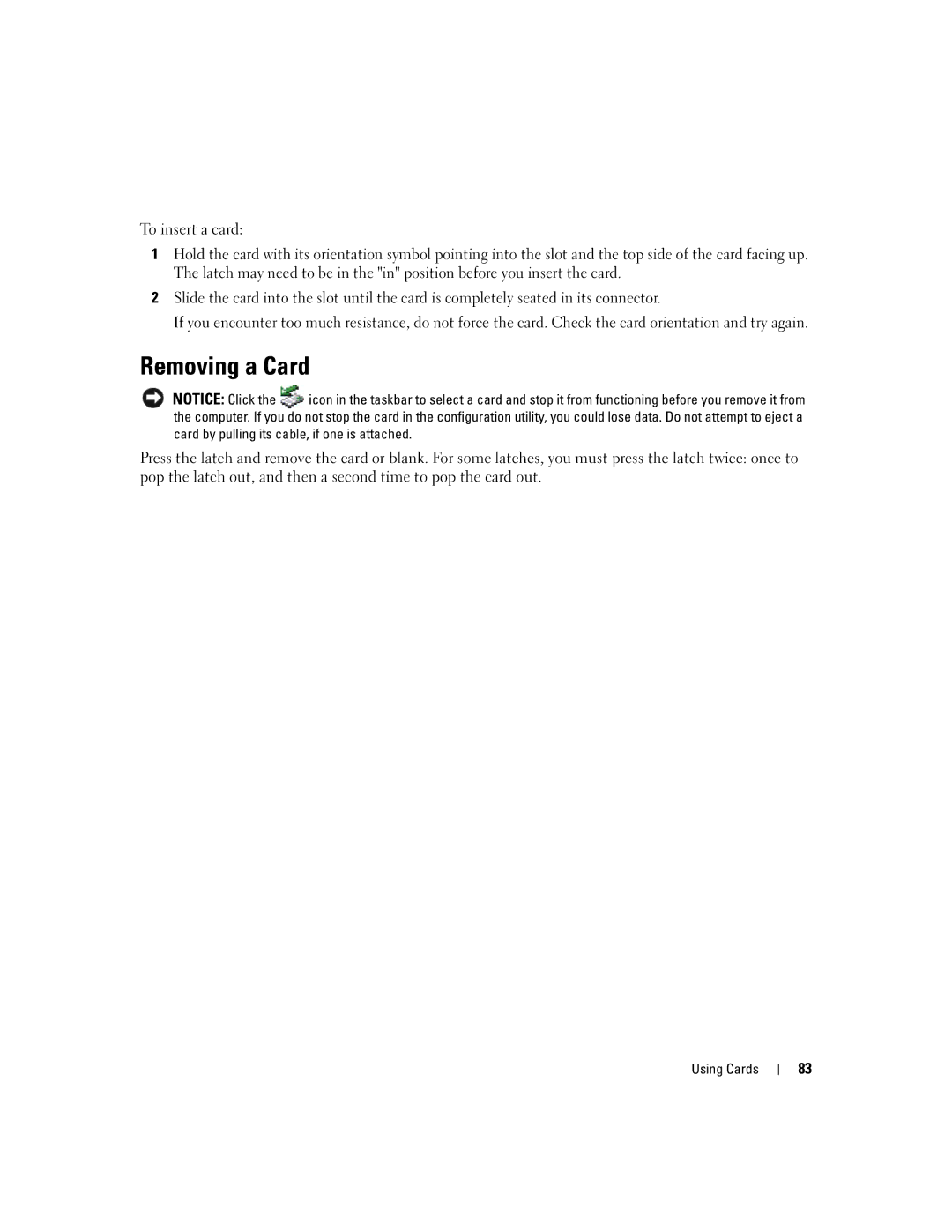 Dell M2010, PP03X owner manual Removing a Card 