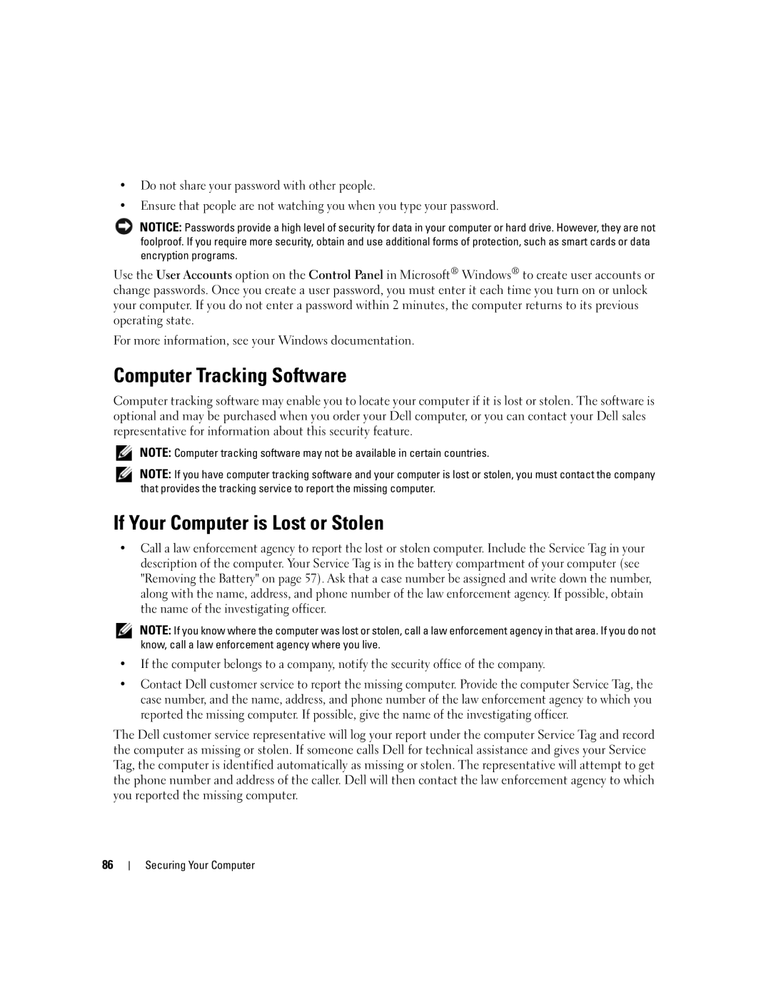 Dell PP03X, M2010 owner manual Computer Tracking Software, If Your Computer is Lost or Stolen 