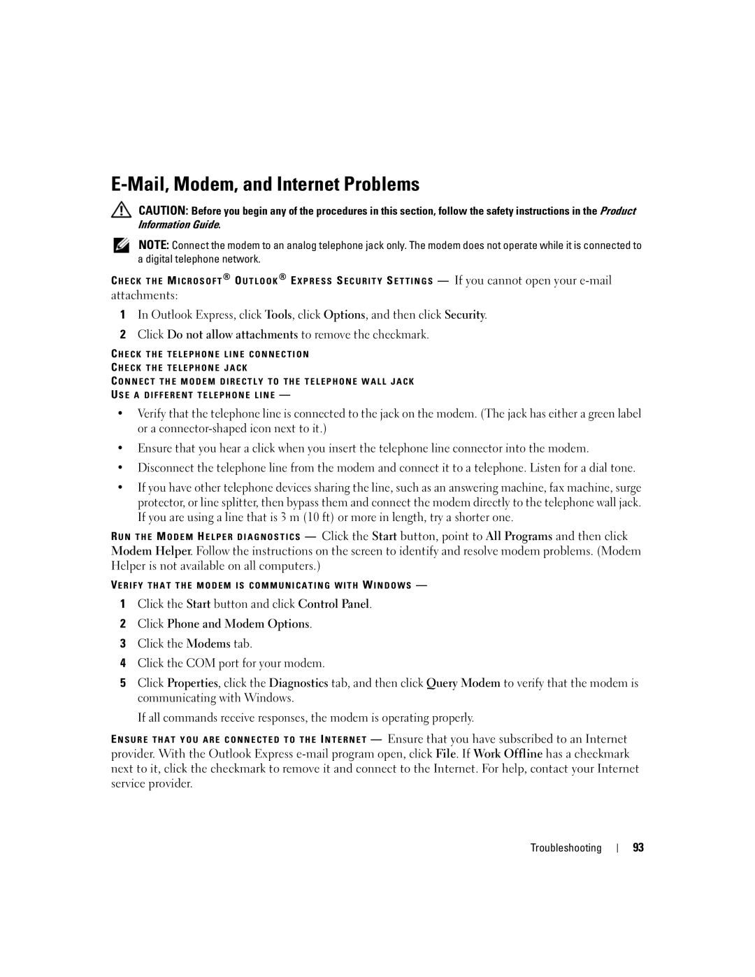 Dell M2010, PP03X owner manual Mail, Modem, and Internet Problems 