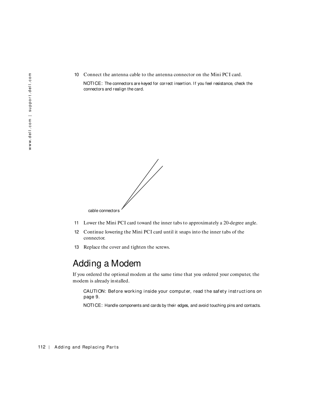 Dell PP04S owner manual Adding a Modem, Adding and Replacing Parts 