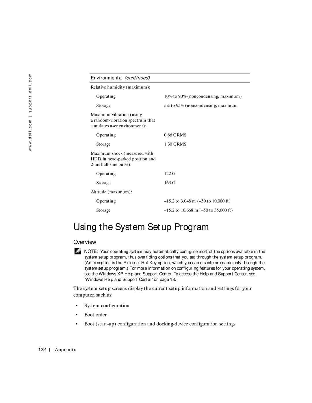 Dell PP04S owner manual Using the System Setup Program, Overview, Appendix 