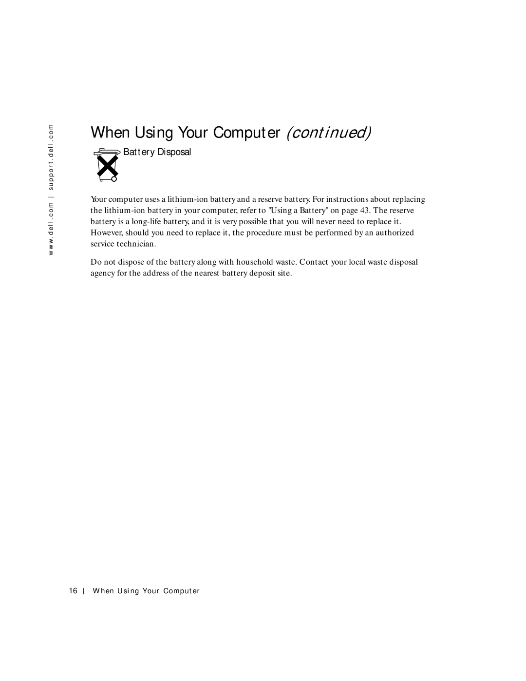 Dell PP04S owner manual Battery Disposal 