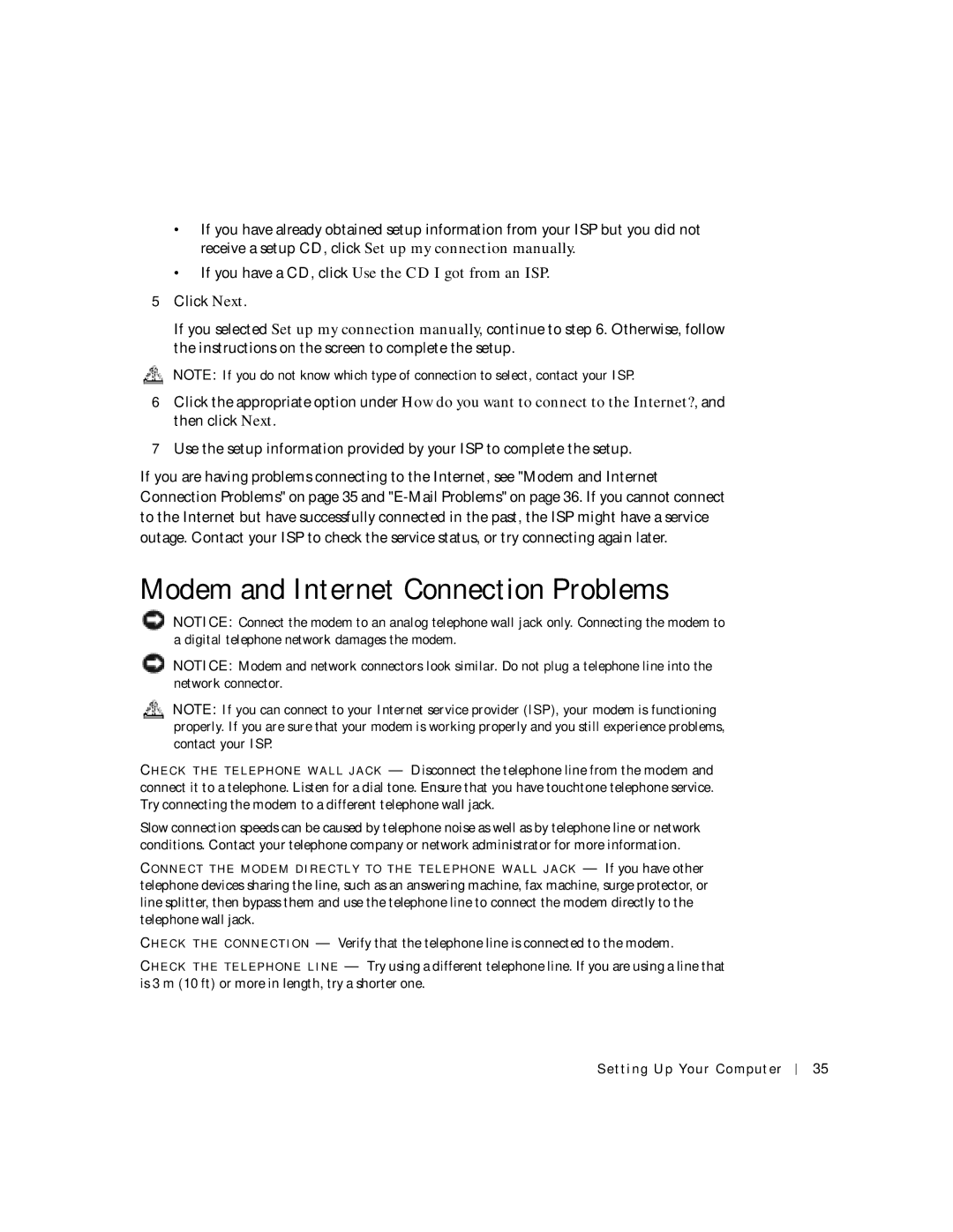 Dell PP04S owner manual Modem and Internet Connection Problems, If you have a CD, click Use the CD I got from an ISP 