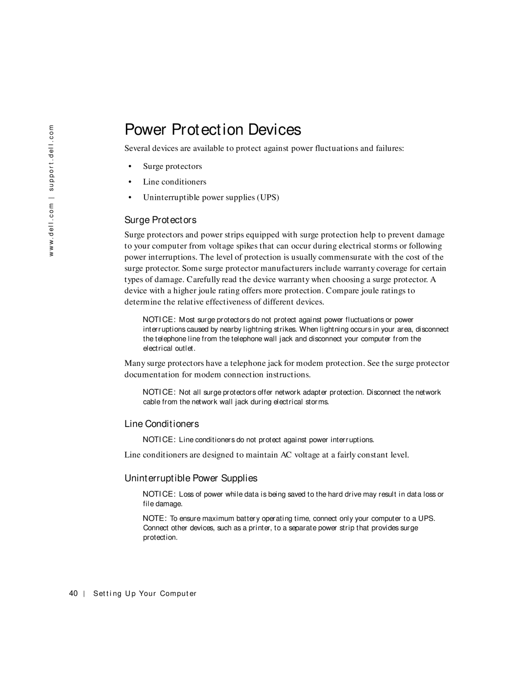 Dell PP04S owner manual Power Protection Devices, Surge Protectors, Line Conditioners, Uninterruptible Power Supplies 