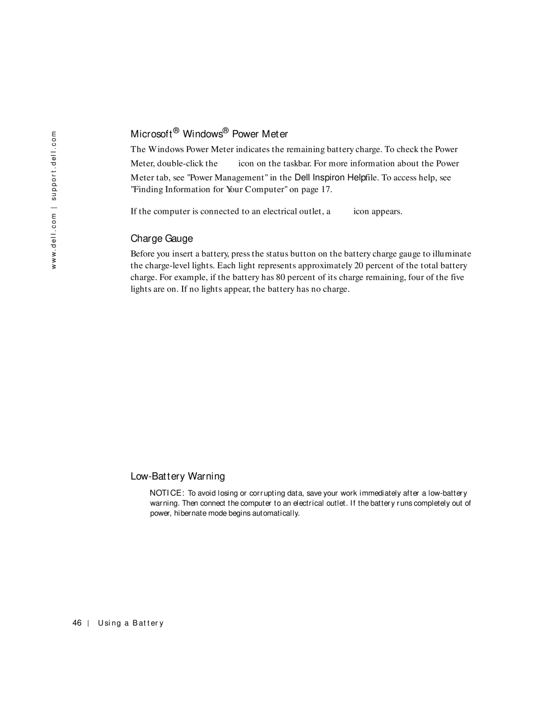 Dell PP04S owner manual Microsoft Windows Power Meter, Low-Battery Warning 