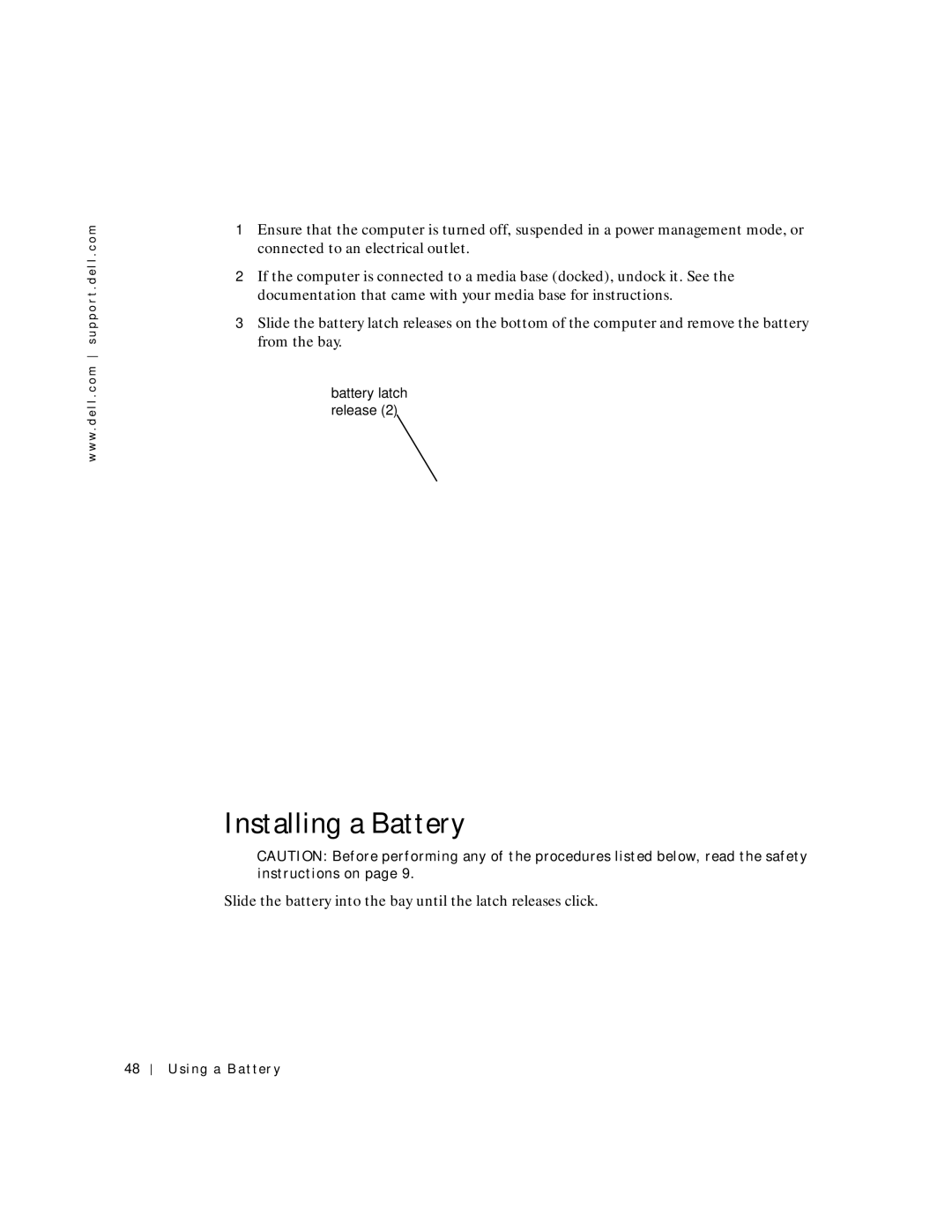 Dell PP04S owner manual Installing a Battery 