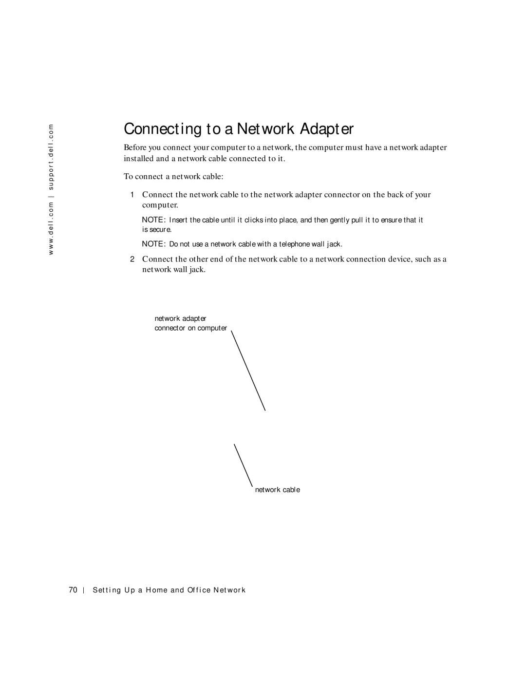 Dell PP04S owner manual Connecting to a Network Adapter, Network cable Setting Up a Home and Office Network 