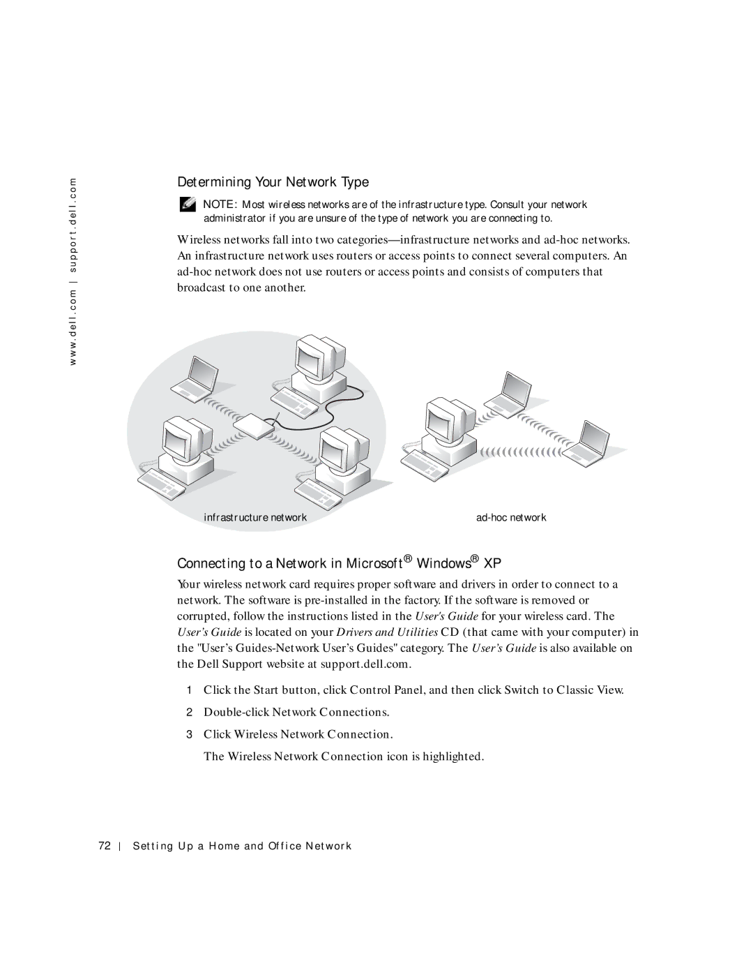 Dell PP04S owner manual Determining Your Network Type, Connecting to a Network in Microsoft Windows XP 