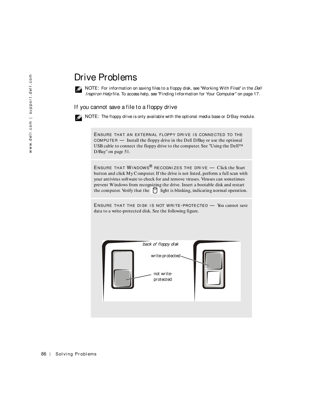 Dell PP04S owner manual Drive Problems, If you cannot save a file to a floppy drive 