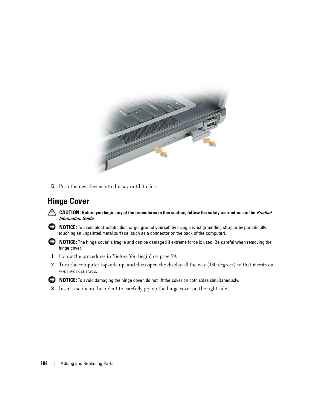 Dell PP04X, D830 manual Hinge Cover, 104 