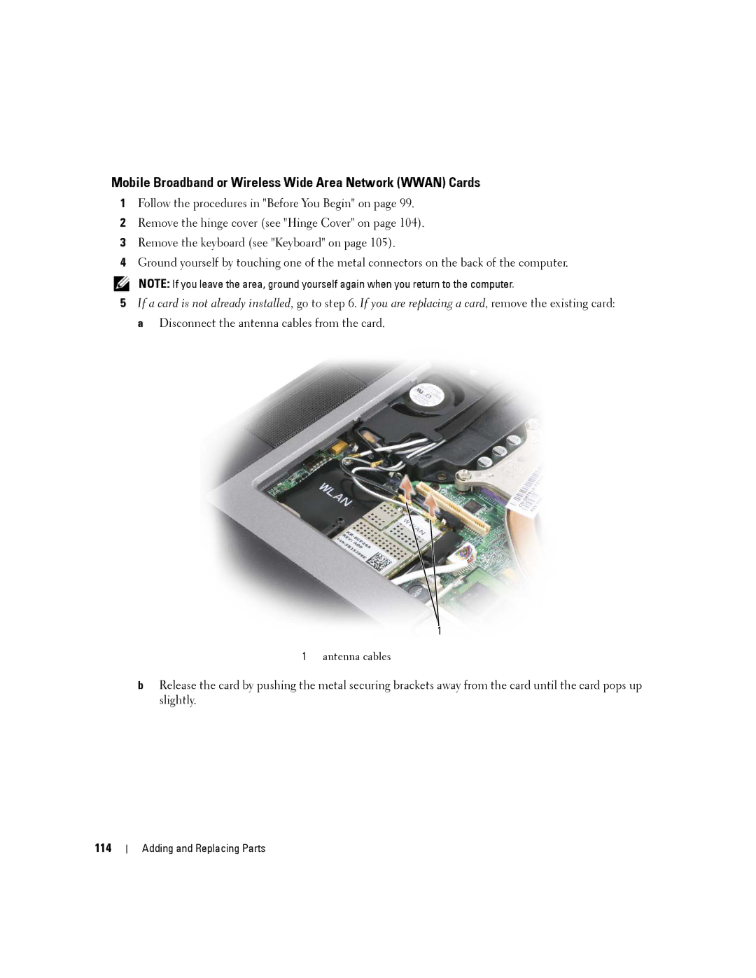 Dell PP04X, D830 manual Mobile Broadband or Wireless Wide Area Network Wwan Cards, 114 