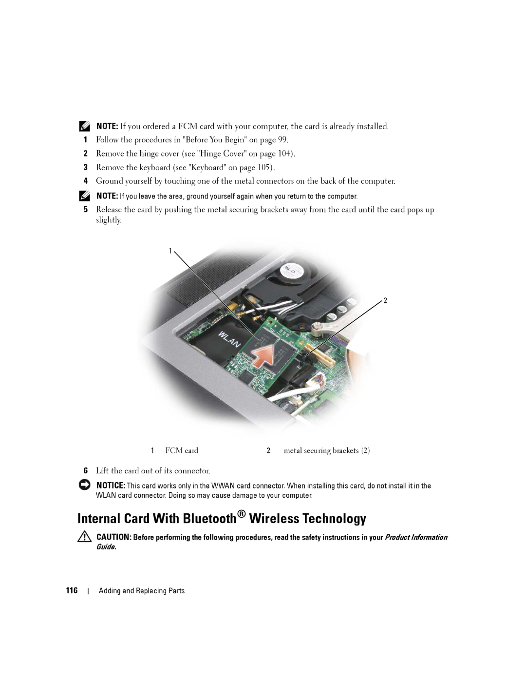 Dell PP04X, D830 manual Internal Card With Bluetooth Wireless Technology, 116 