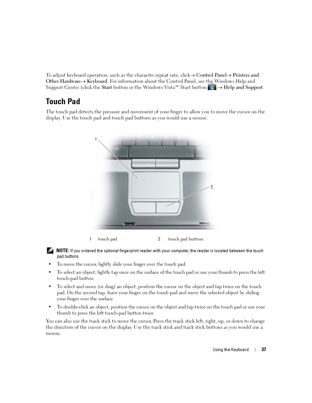 Dell D830, PP04X manual Touch Pad 