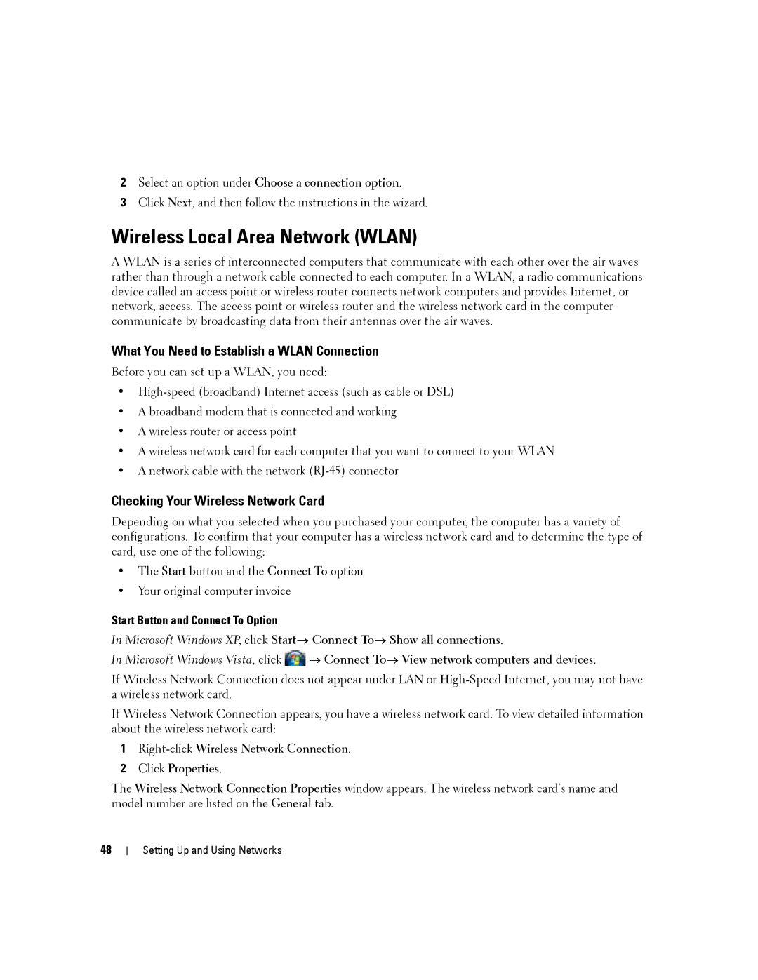 Dell PP04X, D830 manual Wireless Local Area Network Wlan, What You Need to Establish a Wlan Connection 