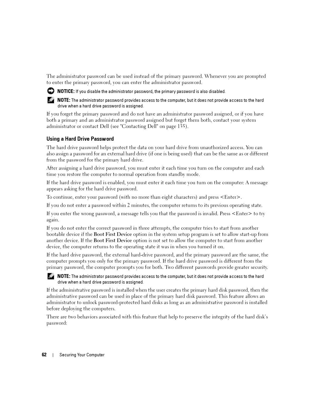 Dell PP04X, D830 manual Using a Hard Drive Password 