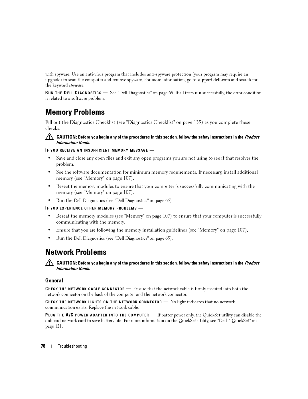Dell PP04X, D830 manual Memory Problems, Network Problems, General 