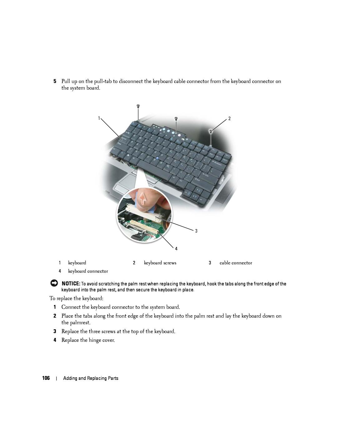 Dell PP04X, D830 manual To replace the keyboard 